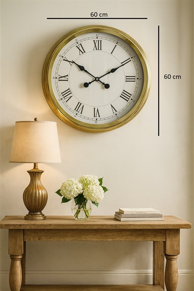 60 cm Gold Metal Dekoratif Roma Rakamlı Duvar Saati