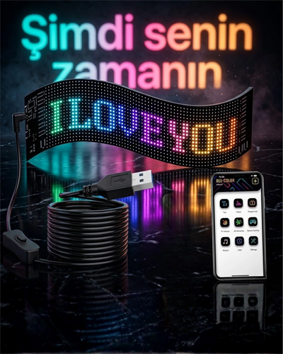 60 cm LED Matrix Panel 16x96 Piksel Bluetooth Kontrollü RGB Kayan Yazı Ekranı