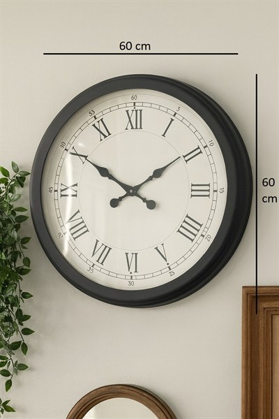 60 cm Siyah Metal Roma Rakamlı Duvar Saati