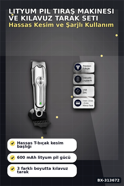 600 Mah Lityum Pil 3 Taraklı Tıraş Makinesi Lazer Epilasyon Öncesi Kısaltma BX-313672