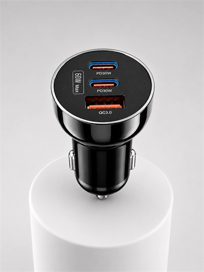 60W Araç İçi Hızlı Şarj Adaptörü Çift USB-C PD ve USB-A QC3.0