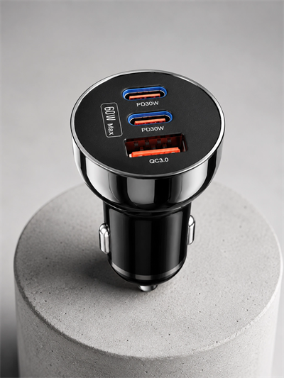 60W Araç Şarj Cihazı Çift Type-C PD ve USB QC3.0 Hızlı Şarj Adaptörü