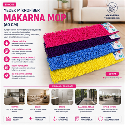 60cm.yedek Mikrofiber Renkli Makarna Mop Bx40