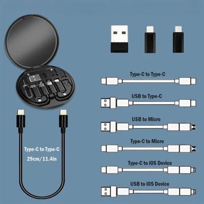 60w Destekli Kablo Kutusu Seyahat Kablo Seti 5'i 1 arada USB Type-C Şarj Kablosu Seti (3936)