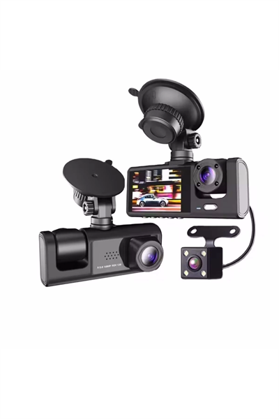 64GB Araç İçi Kamera 3 Kameralı (Yol + Araç İçi+ Arka) FHD Video Kayıt Mikrofonlu Türkçe CC-33