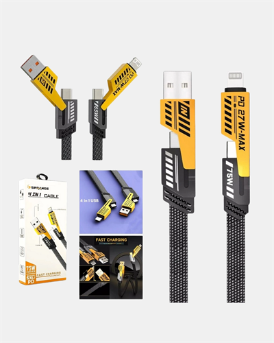 65W 4’ü 1 Arada Örgülü Hızlı Şarj Kablosu USB-C USB-A Çoklu Şarj Dayanıklı