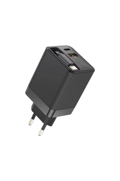 65W Süper Hızlı Şarj Cihazı | Dahili Type-C Kablo | USB-C & USB-A Çıkış | Çoklu Cihaz Desteği