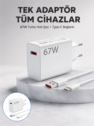 67 Watt Güvenli Hızlı Şarj Adaptörü Samsung M31 M33 M51 Uyumlu Yeni Nesil