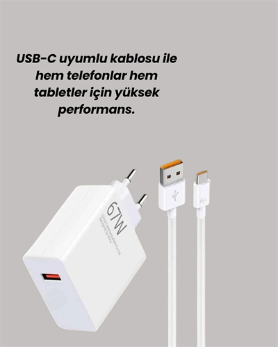67W Hızlı Şarj Adaptörü ve Veri Aktarım Özellikli Type-C Kablo Seti