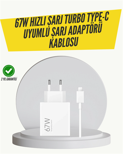 67W Turbo Hızlı Şarj Adaptörü ve Type-C Kablo Güvenli Şarj Teknolojisi