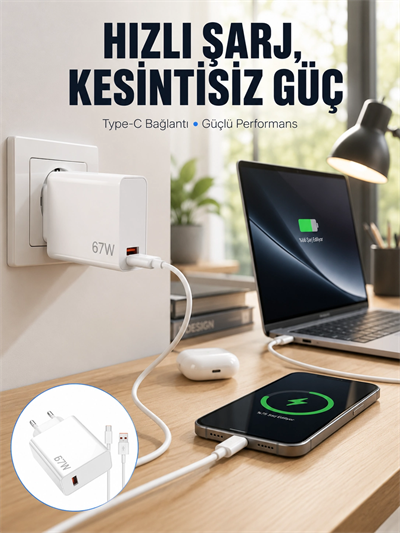 67W Type-C Turbo Şarj Cihazı – Aşırı Akım ve Isı Koruması, Seyahat Uyumlu Yeni Nesil