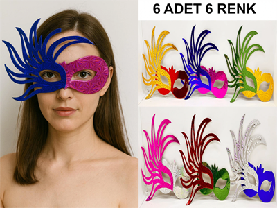 6'lı Renkli Balo Maskesi Seti | Karton & Lastikli (yetişkin-çocuk Uyumlu)