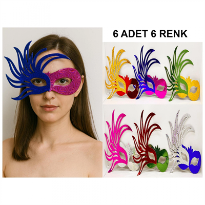 6’lı Çift Renkli Venedik Karton Parti Maskesi Seti Bx40