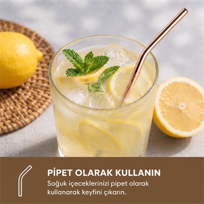 6lı Kaşıklı Pipet Seti - Bronz - Pipet Temizleme Fırçası
