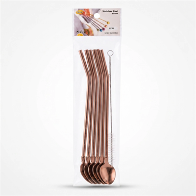 6lı Kaşıklı Pipet Seti - Bronz - Pipet Temizleme Fırçası