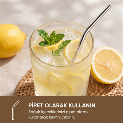 6lı Kaşıklı Pipet Seti - Metal - Pipet Temizleme Fırçası