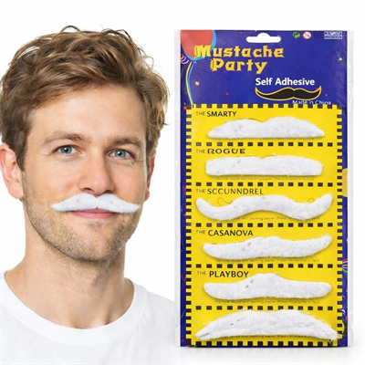 6’lı Yapışkanlı Beyaz Parti Bıyık Seti – Farklı Modeller