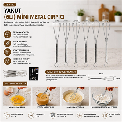 6pcs Mini=13cm Metal Çırpıcı Bx40