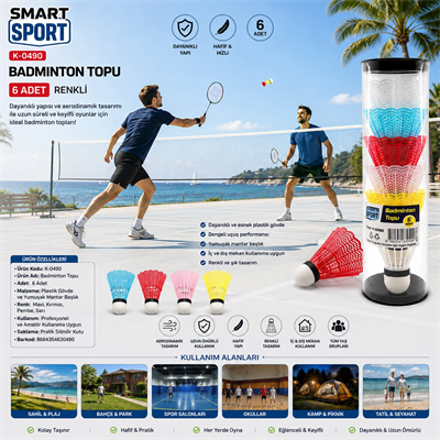 6pcs Renkli Badminton Topu Bx40