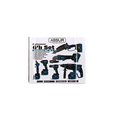 6pcs Usta Elektrikli Alet Seti Şarjlı=21v Spral Taşlama - Hilti - Bağ Makas - Somun Sökme - Darbeli Vidalama - Budama Testere Plastik Çantal Asr-1111 Bx40