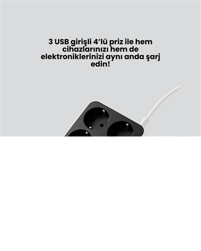 7 Cihazı Aynı Anda Destekleyen 3 USB Portlu 4’lü Priz