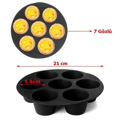 7 Gözlü Silikon Çok Amaçlı Airfryer Muffin Cupcake Kek Ve Çörek Pişirme Kalıbı Bx40
