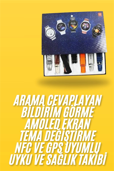 7 Kordonlu Akıllı Saat Siyah Kasa Dokunmatik Ekran Uyku ve Sağlık Takibi