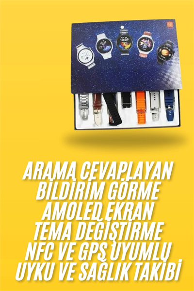 7 Kordonlu Akıllı Saat Siyah Kasa Dokunmatik Ekran Uyku ve Sağlık Takibi