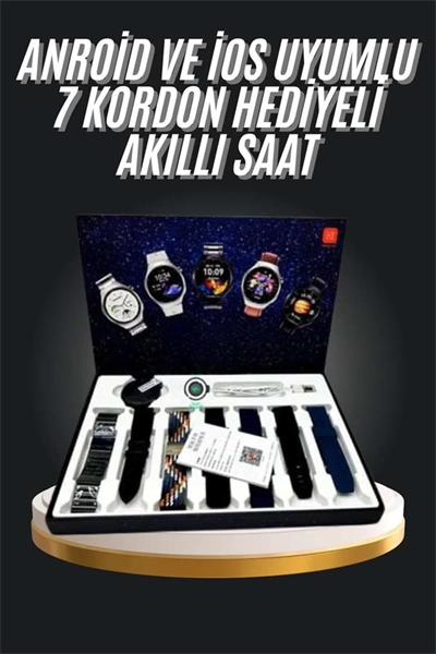 7 Kordonlu Akıllı Saat Siyah Kasa Dokunmatik Ekran Uyku ve Sağlık Takibi