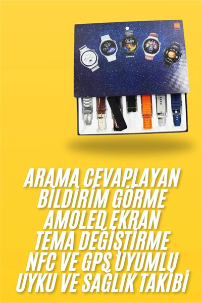 7 Kordonlu Akıllı Saat Siyah Kasa Dokunmatik Ekran Uyku ve Sağlık Takibi