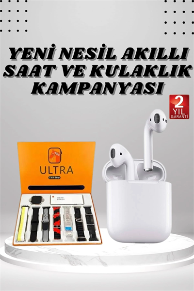 7 Kordonlu Akıllı Saat Ve 2.Nesil Kulaklık Yüksek Ses Kaliteli Uzun Pil Ömrü