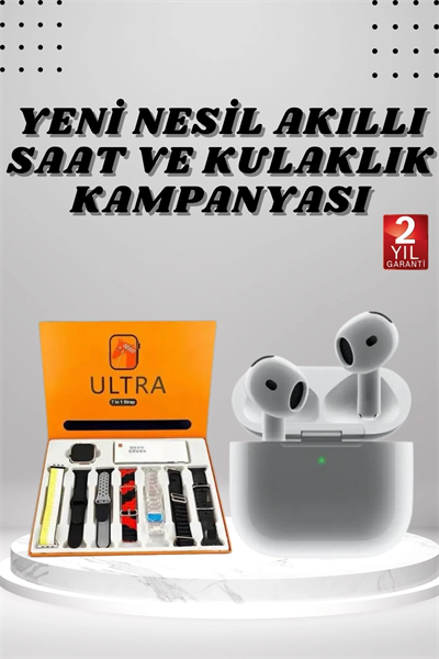 7 Kordonlu Akıllı Saat Ve 3.Nesil Kulaklık Dokunmatik Ekran Sesli Görüşme Yapabilen