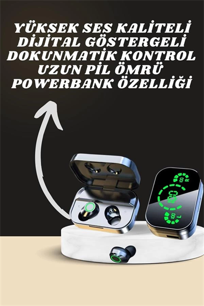 7 Kordonlu Akıllı Saat Ve Aynalı Bluetooth Kulaklık Powerbank Dijital Göstergeli