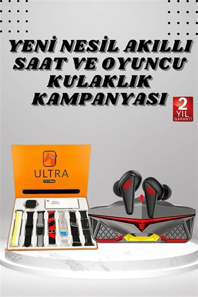 7 Kordonlu Akıllı Saat Ve Oyuncu Kulaklığı Bluetooth Bağlantılı Android ve İOS Uyumlu