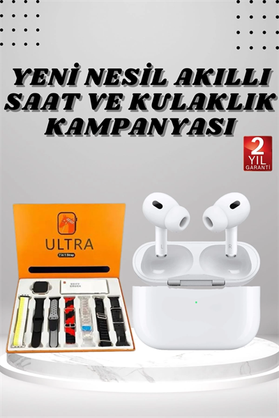 7 Kordonlu Akıllı Saat Ve Yeni Nesil Kulaklık Dokunmatik Ekran Android ve İOS Uyumlu
