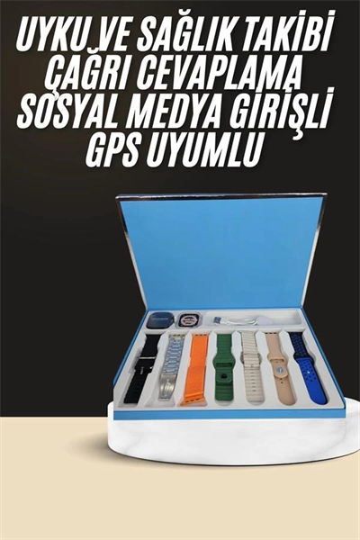 7 Kordonlu Unisex Akıllı Saat Çoklu Kordon Seçeneği Amoled Ekran