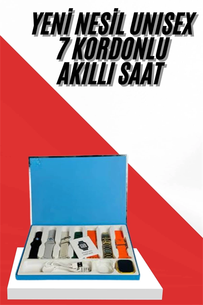 7 Kordonlu Unisex Akıllı Saat Çoklu Kordon Seçeneği Amoled Ekran