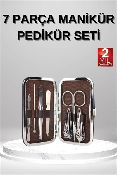 7 Parça Manikür Pedikür Seti El Ayak Bakımı Çantalı Paslanmaz Çelik