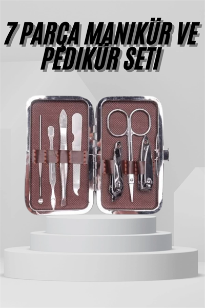 7 Parça Paslanmaz Çelik Manikür ve Pedikür Seti Çantalı Profesyonel