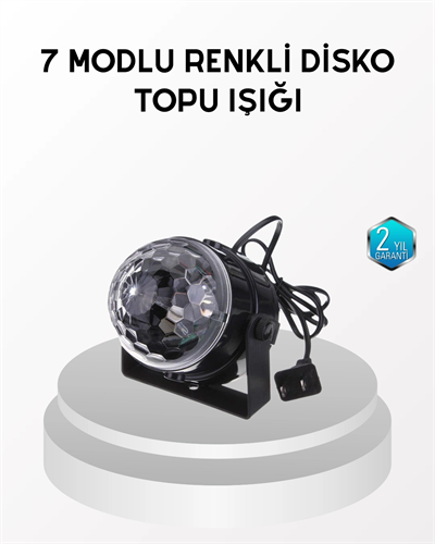 7 Renk Modlu Müzik Sensörlü Disko Topu – LED Işıklı Parti Aydınlatması