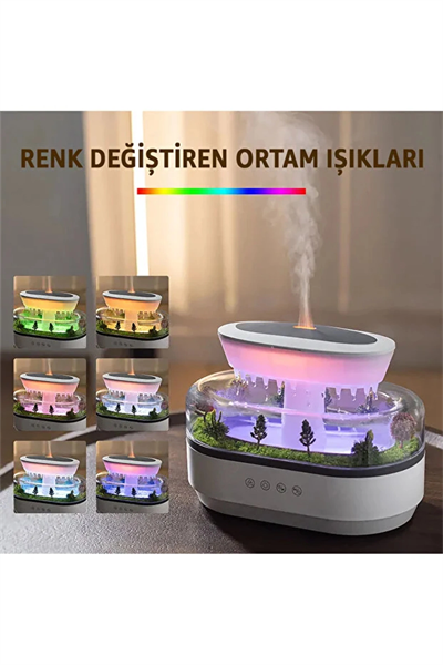 7 Renk RGB Işıklı Yağmur Damlası Şeklinde Aromaterapi Hava Nemlendirici ve Difüzör