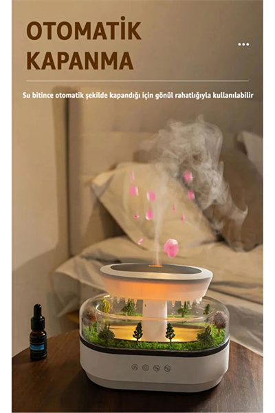 7 Renk RGB Işıklı Yağmur Damlası Şeklinde Aromaterapi Hava Nemlendirici ve Difüzör