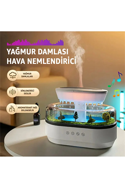 7 Renk RGB Işıklı Yağmur Damlası Şeklinde Aromaterapi Hava Nemlendirici ve Difüzör