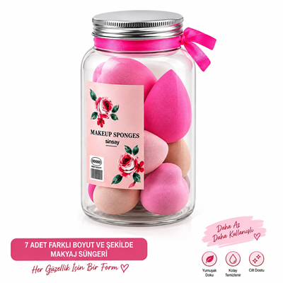 Makyaj Süngeri Seti Plastik Kovada 70 Adet Fondöten ve Pudra Uygulayıcı BX-316872