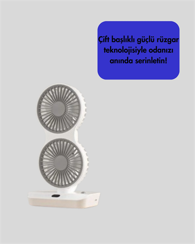 720° Döner Çift Taraflı Masaüstü Vantilatör – USB Şarjlı Sessiz Fan