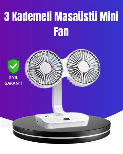 720° Döner Çift Taraflı Masaüstü Vantilatör – USB Şarjlı Sessiz Fan