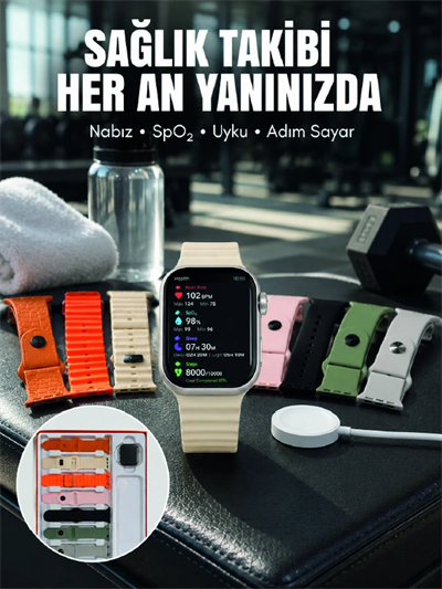 7li Kordon Setli Akıllı Saat Bluetooth Görüşme Bildirim Destekli Çok Fonksiyonlu Smart Watch