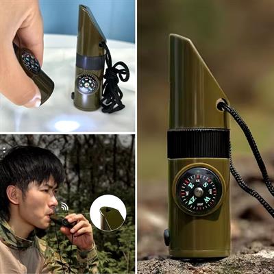 7si 1arada Acil Durum Düdüğü,El Feneri, Termometre,Pusula,Büyüteç,Depolama Bölmeli Kampçı Düdüğü (3936)