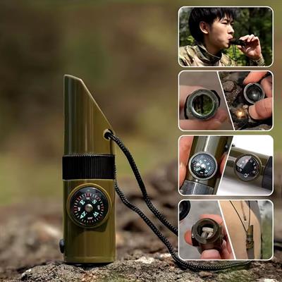 7si 1arada Acil Durum Düdüğü,El Feneri, Termometre,Pusula,Büyüteç,Depolama Bölmeli Kampçı Düdüğü (3936)