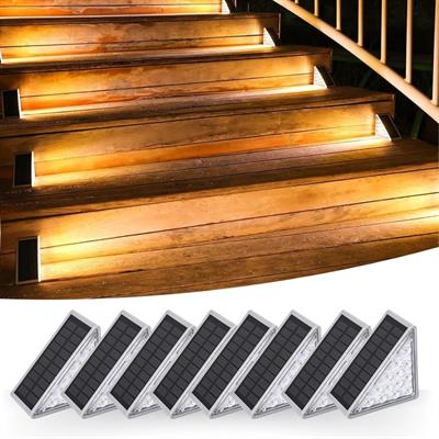 8 Adet Üçgen  Güneş Enerjisi ile Şarj Olan Dış Mekan Solar Basamak Köşe Lambası (3936)